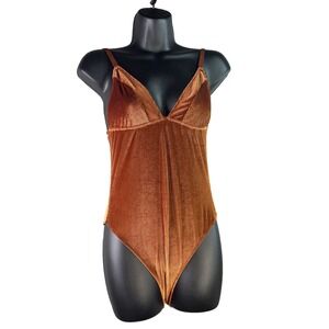 Out From Under Luna Velvet Bodysuit Rust Brown Size M Soft Stretchy Lounge